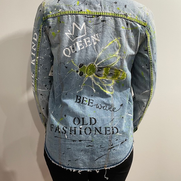 Original HAND PAINTED denim shirt jacket - Picture 9 of 13